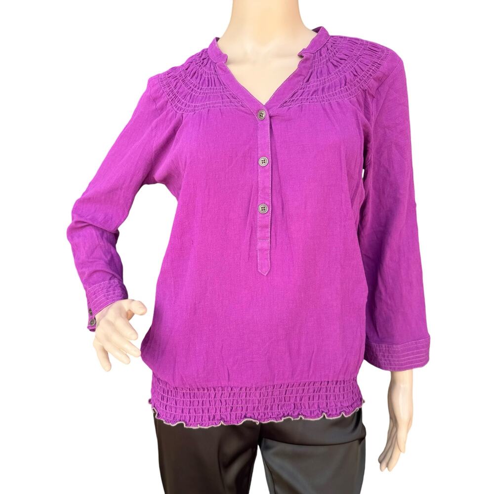 Maurices Women Purple Fold Up Tabbed Sleeve Shirred Blouse Size L